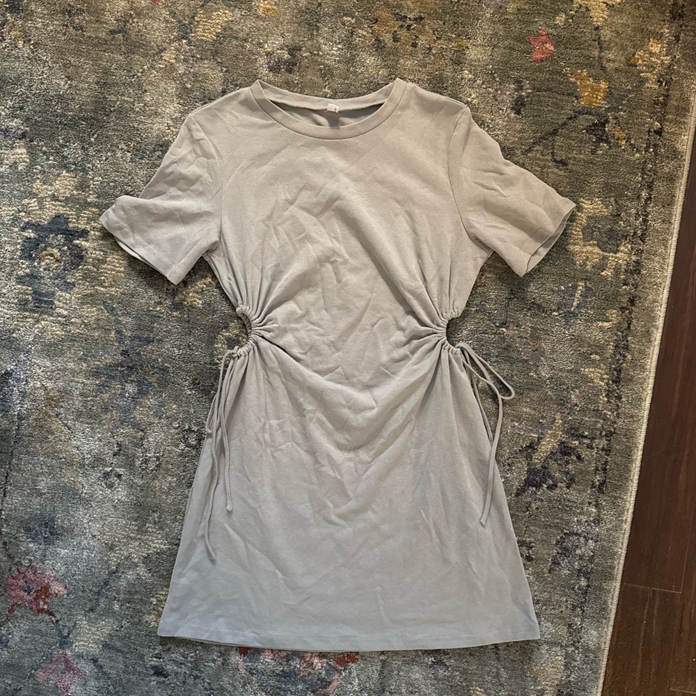 Gray Tshirt Dress with Side Cinching